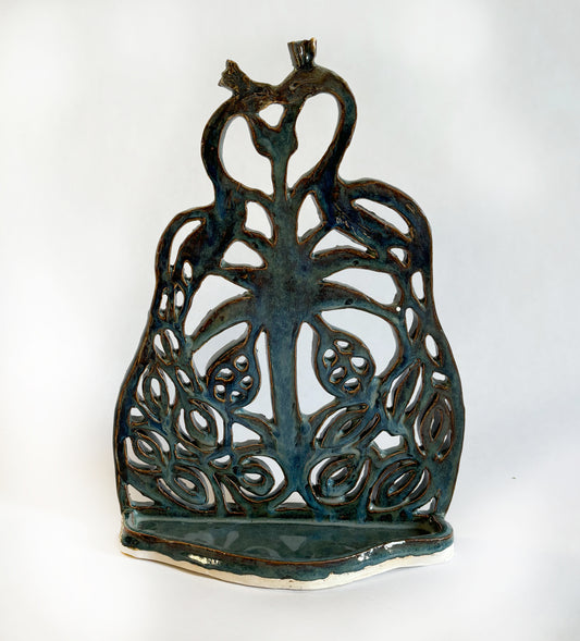 Two Peacocks kissing - Wall hanging candle holder